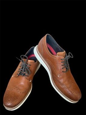 Cole Haan Leather Original Grand Wingtip Oxford Preppy Shoes Tan Cognac Brown 10